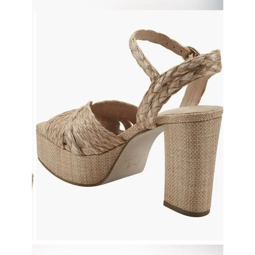 Marc Fisher Chela Raffia Woven Platform Sandals Size 9.5